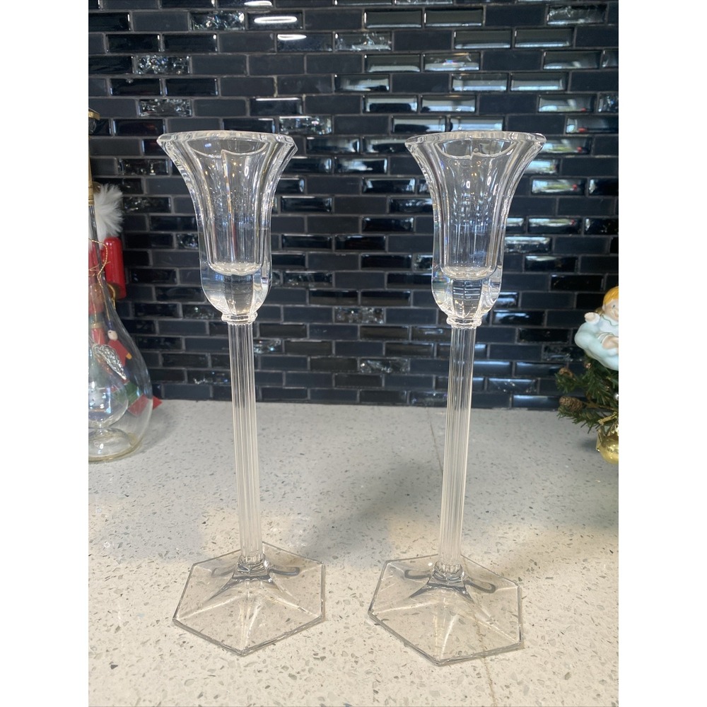 Pair of Waterford Crystal Marquis Candle Holders Cut Crystal By Waterford 8.5"